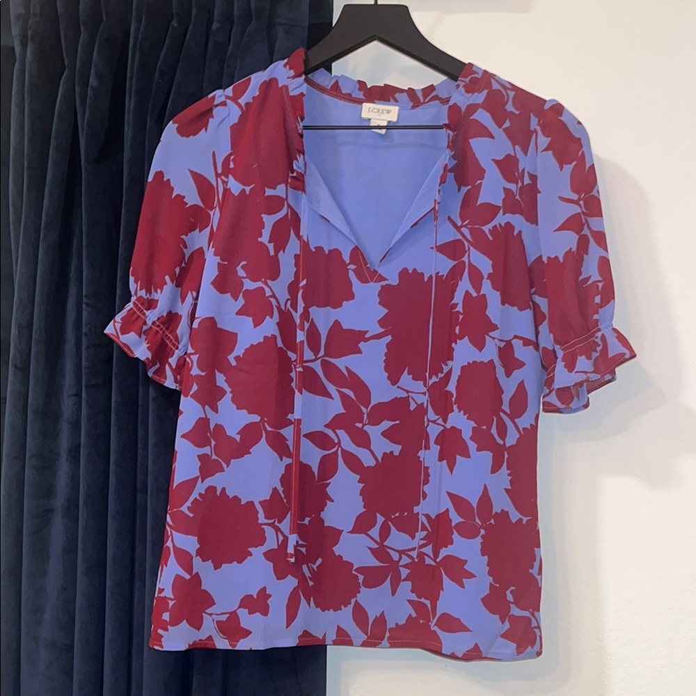 J Crew Red and Blue Floral Women's Top